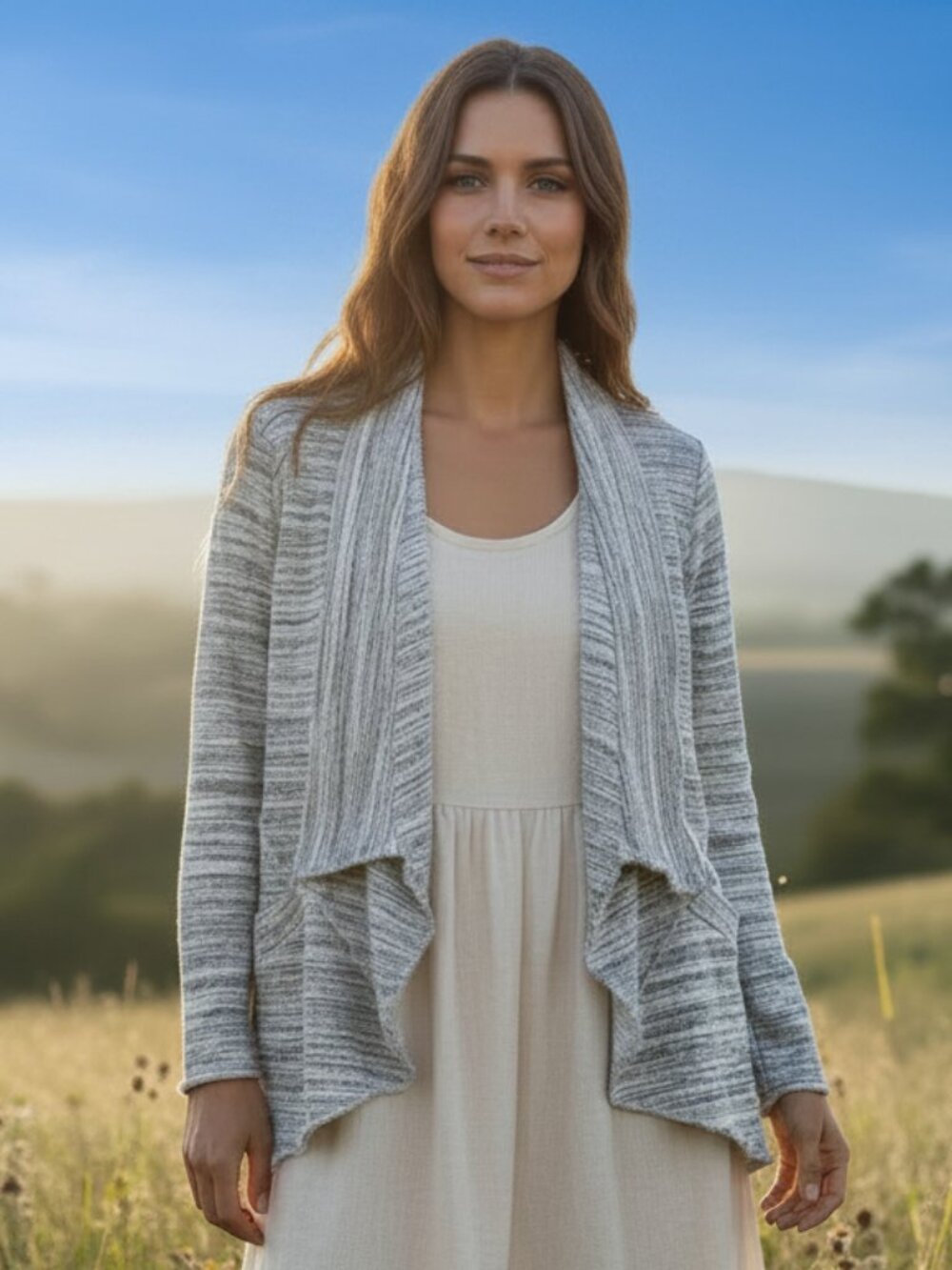 Lazy Sundays M Gray Spacedye Peplum Sweatshirt Boho Blazer Jacket Cottage Chic